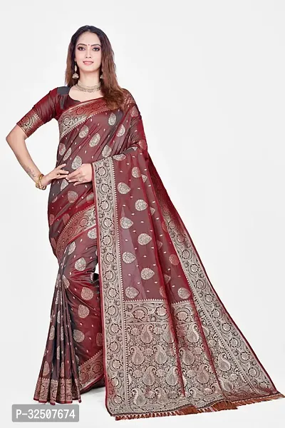 Stylish Brown Art Silk Saree With Blouse Piece For Women