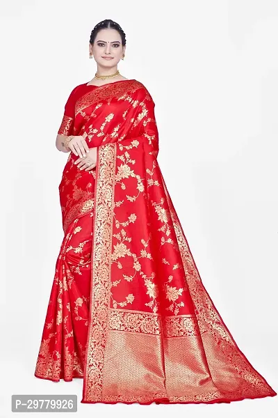 Stylish Red Art Silk Saree with Blouse piece For Women-thumb0