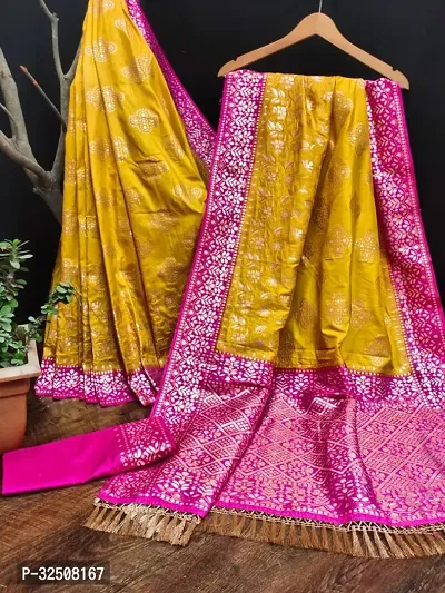 Stylish Yellow Art Silk Saree With Blouse Piece For Women-thumb0