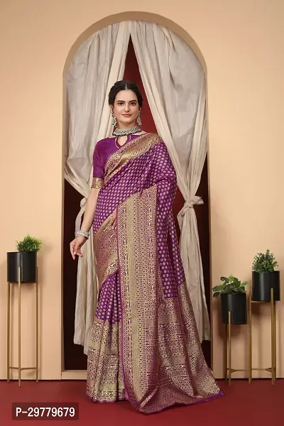 Stylish Purple Art Silk Saree with Blouse piece For Women-thumb0