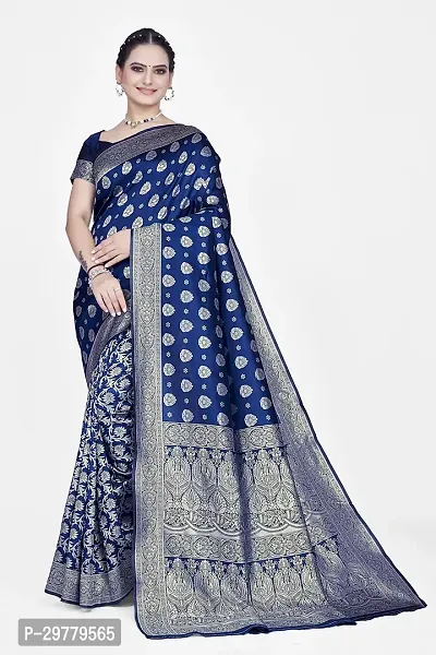 Stylish Blue Art Silk Saree with Blouse piece For Women-thumb0