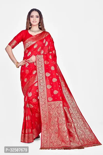 Stylish Red Art Silk Saree With Blouse Piece For Women-thumb0