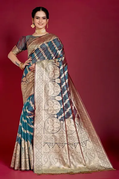 Stylish Organza Zari Woven Saree with Blouse piece