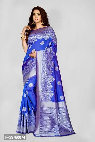 Stylish Blue Art Silk Saree with Blouse piece For Women-thumb0