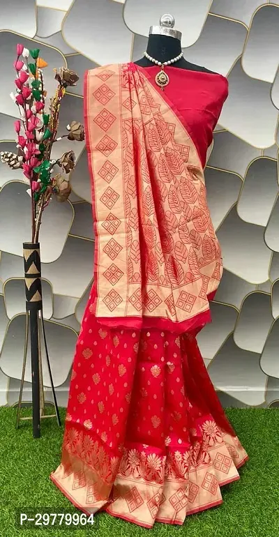 Stylish Red Art Silk Saree with Blouse piece For Women