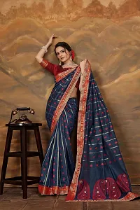 Stylish Navy Blue Art Silk Saree With Blouse Piece For Women-thumb2