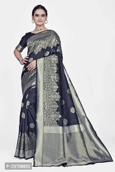 Stylish Black Art Silk Saree with Blouse piece For Women-thumb0