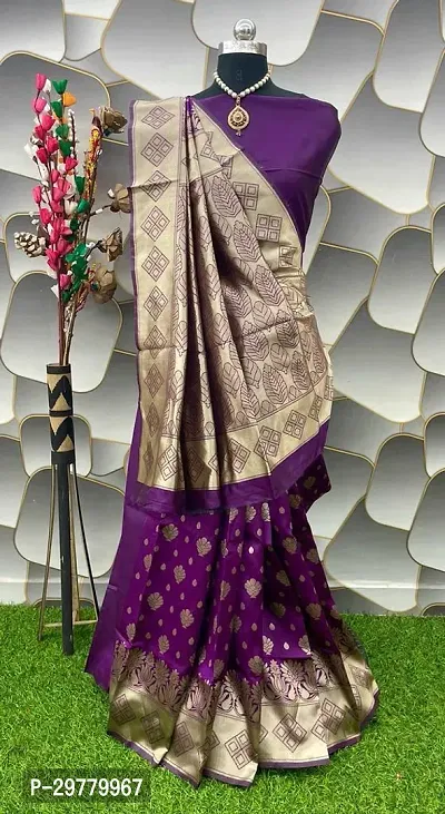 Stylish Purple Art Silk Saree with Blouse piece For Women-thumb0