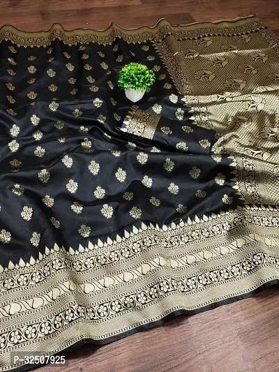 Stylish Black Art Silk Saree With Blouse Piece For Women-thumb0