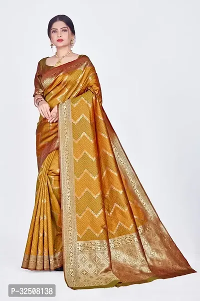 Stylish Olive Art Silk Saree With Blouse Piece For Women-thumb0