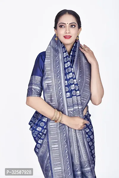 Stylish Navy Blue Art Silk Saree With Blouse Piece For Women-thumb5