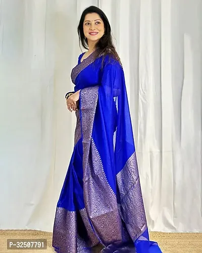 Stylish Blue Art Silk Saree With Blouse Piece For Women-thumb3