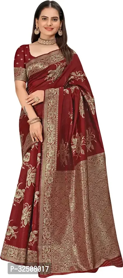 Stylish Maroon Art Silk Saree With Blouse Piece For Women-thumb0