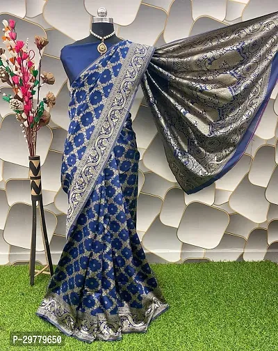 Stylish Blue Art Silk Saree with Blouse piece For Women-thumb0