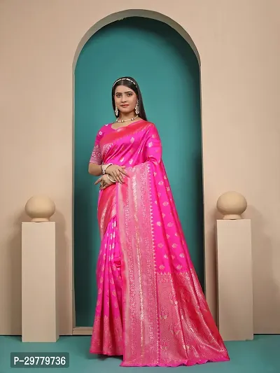 Stylish Pink Art Silk Saree with Blouse piece For Women-thumb0