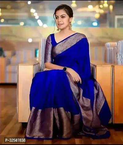 Stylish Blue Art Silk Saree With Blouse Piece For Women