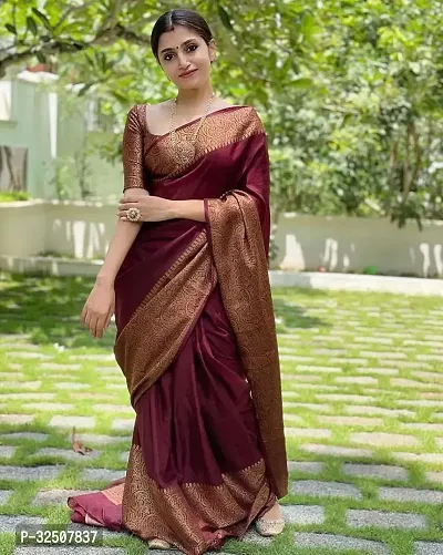 Stylish Maroon Art Silk Saree With Blouse Piece For Women-thumb0