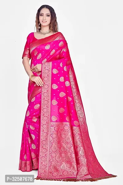 Stylish Pink Art Silk Saree With Blouse Piece For Women-thumb3