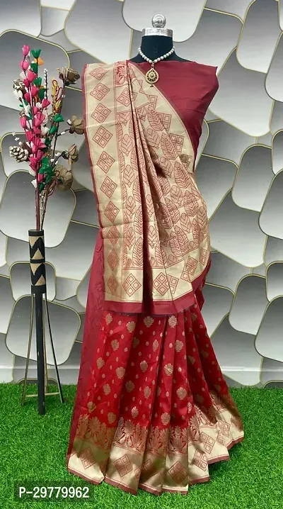 Stylish Red Art Silk Saree with Blouse piece For Women-thumb0