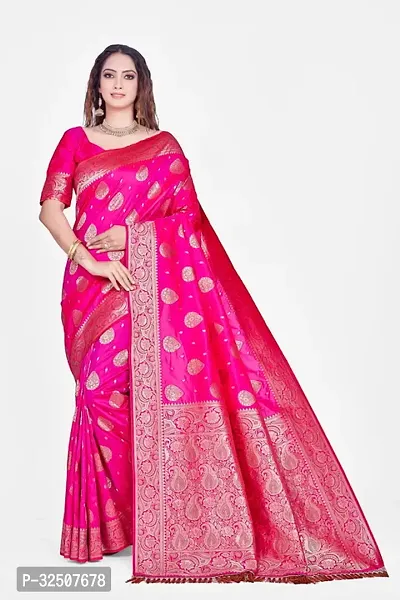 Stylish Pink Art Silk Saree With Blouse Piece For Women-thumb0