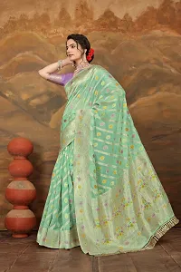 Stylish Green Organza Saree With Blouse Piece For Women-thumb1