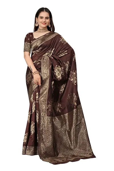 Stylish Silk Blend Zari Saree With Blouse Piece For Women