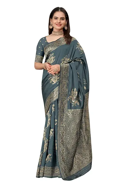 Stylish Silk Blend Zari Saree With Blouse Piece For Women