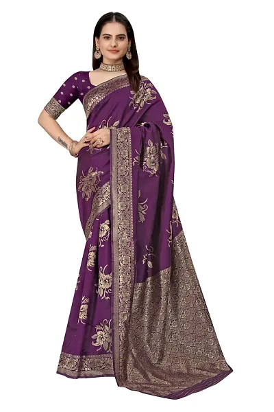 Stylish Silk Blend Zari Saree With Blouse Piece For Women