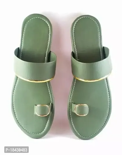 Elegant Green Synthetic  Flat Sandal For Women