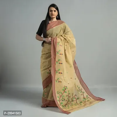 Stylish Beige Crepe Saree With Blouse Piece For Women-thumb0