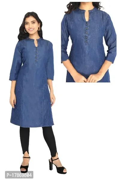 Women Denim Regular Straight Kurti