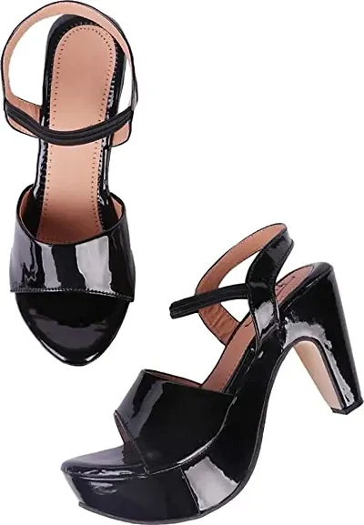 New_In Stylish Synthetic Leather Self Design Heels For Women