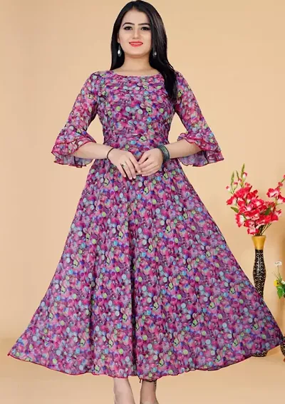 Stylish Georgette Printed A-Line Kurti