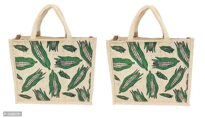 AMEYSON Corn Design Jute Bag with Zip Closure | Tote Lunch Bag | Multipurpose Bag (2)