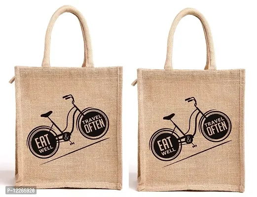 AMEYSON Cycle Design Jute Bag with Zip Closure | Tote Lunch Bag | Multipurpose Bag (2)