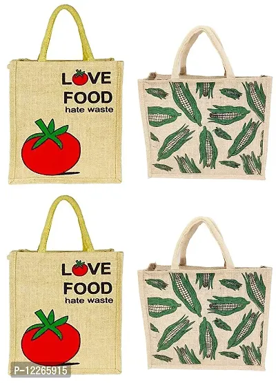AMEYSON Food  Corn Design Jute Bag with Zip Closure | Tote Lunch Bag | Multipurpose Bag