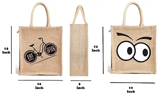 AMEYSON Emoji & Cycle Design Jute Bag with Zip Closure | Tote Lunch Bag | Multipurpose Bag (2)-thumb1
