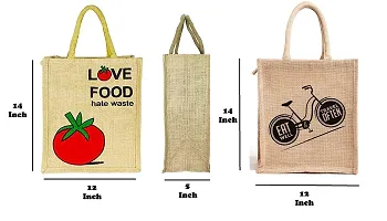 AMEYSON Tomato & Cycle Design Jute Bag with Zip Closure | Tote Lunch Bag | Multipurpose Bag (2)-thumb1