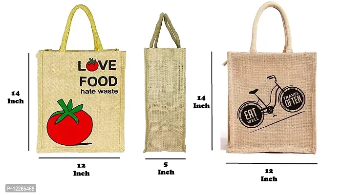 AMEYSON Tomato & Cycle Design Jute Bag with Zip Closure | Tote Lunch Bag | Multipurpose Bag (2)-thumb2