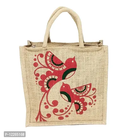 AMEYSON Red Bird Eco-Friendly Jute Tote Hand Bag For Office School Grocery Milk Shopping Men & Women (Pack Of 2)-thumb2