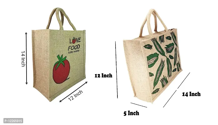AMEYSON Food  Corn Design Jute Bag with Zip Closure | Tote Lunch Bag | Multipurpose Bag-thumb2