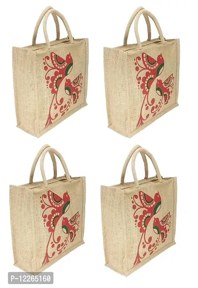AMEYSON Red Bird Eco-Friendly Jute Tote Hand Bag For Office School Grocery Milk Shopping Men & Women (Pack Of 2)-thumb0
