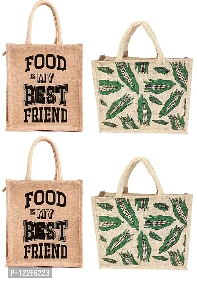 AMEYSON Lunch Time & Corn Design Jute Bag with Zip Closure | Tote Lunch Bag | Multipurpose Bag (2)