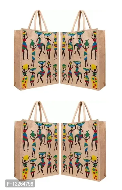 AMEYSON Dancer Design Jute Bag with Zip Closure | Tote Lunch Bag | Multipurpose Bag (4)-thumb0