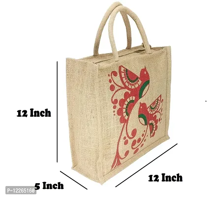 AMEYSON Red Bird Eco-Friendly Jute Tote Hand Bag For Office School Grocery Milk Shopping Men & Women (Pack Of 2)-thumb3