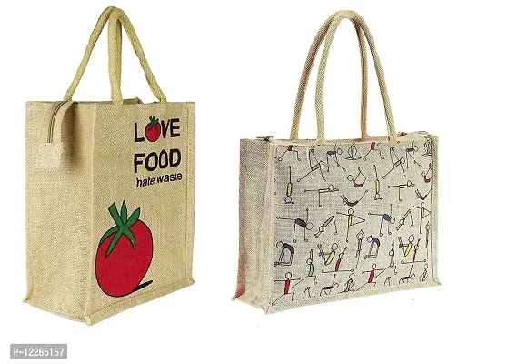 AMEYSON Yoga  Tomato Design Jute Bag with Zip Closure | Tote Lunch Bag | Multipurpose Bag (4)-thumb0