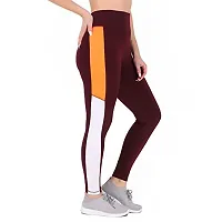 STYLESO Women Multi Strip High Waisted Stretchable Workout Jegging Wine-thumb4