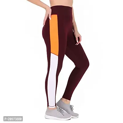 STYLESO Women Multi Strip High Waisted Stretchable Workout Jegging Wine-thumb5