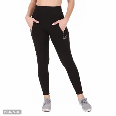 STYLESO Solid Yoga Pants for Women High Waisted Stretchable Workout Jeggings with Pockets. Black-thumb3