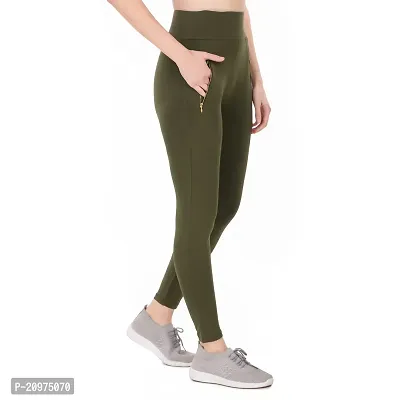 STYLESO Solid Yoga Pants for Women High Waisted Stretchable Workout Jeggings with Pockets. (3XL, Olive)-thumb4